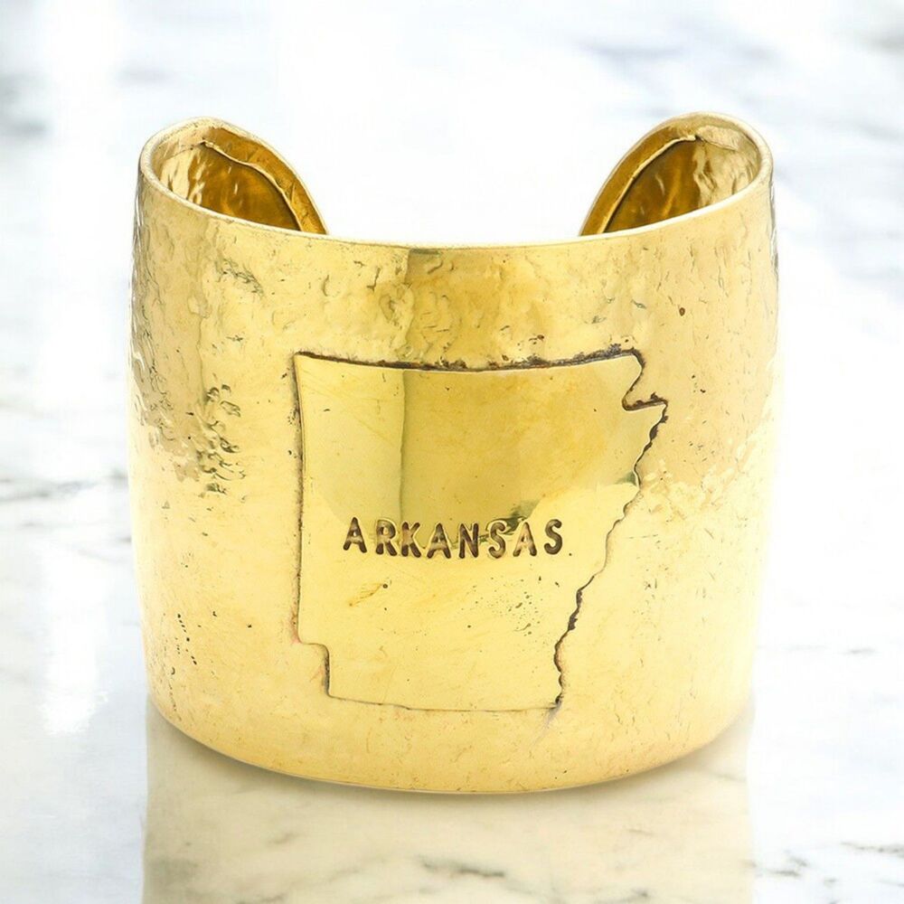 Gold ARKANSAS State Map Hammered Chunky Wide Cuff Bracelet Bold